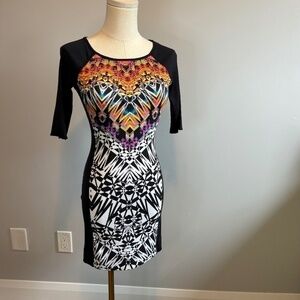 Marc Cain Sports Graphic Ribbed Raglan Short Sleeve Mini Dress Multicolour SZ SM